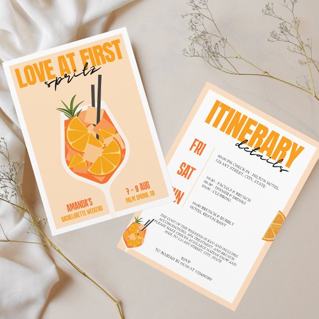 Love at first Spritz Modern Bachelorette Weekend  Invitation (Love at first spritz bachelorette weekend invitation)