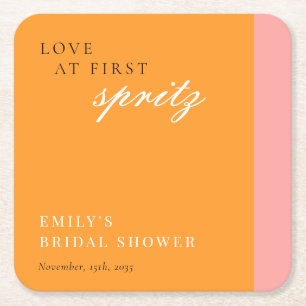 Love at First Spritz Modern Bridal Shower Square Paper Coaster