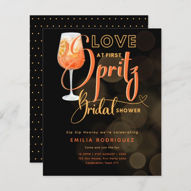 Love at First SPRITZ Modern Orange Bridal Shower (Front/Back)