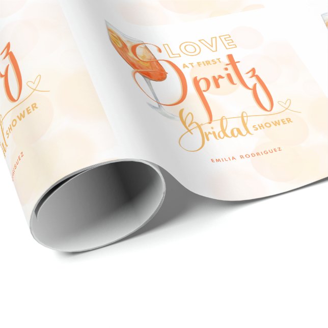 Love at First SPRITZ Modern Orange Bridal Shower Wrapping Paper (Roll Corner)