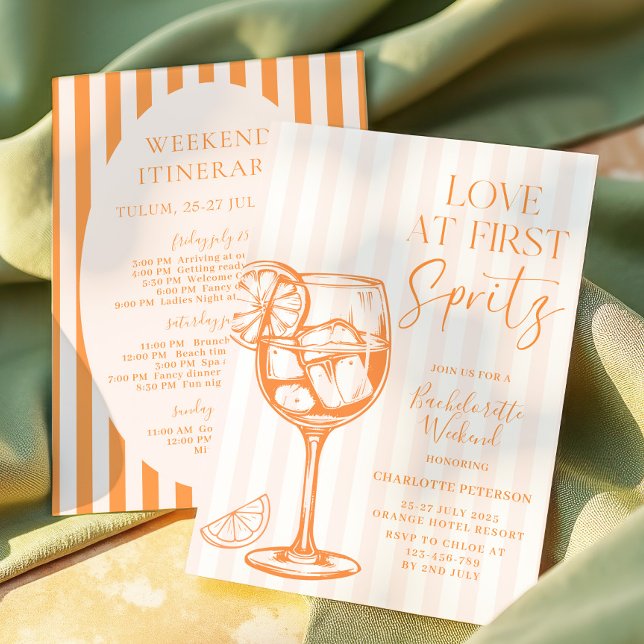 Love at First Spritz Orange Bachelorette Invitation (Creator Uploaded)