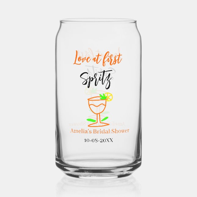 Love at first spritz orange black bridal shower gl can glass (Front)