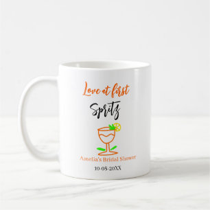 Love at first spritz orange black bridal shower gl coffee mug