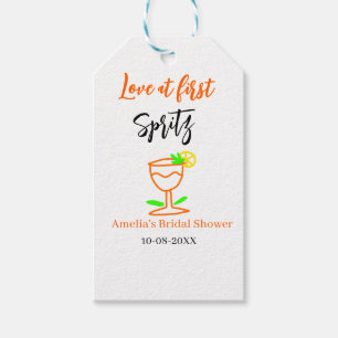 Love at first spritz orange black bridal shower gl gift tags