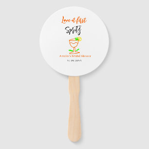 Love at first spritz orange black bridal shower gl hand fan