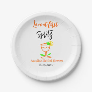 Love at first spritz orange black bridal shower gl paper plate