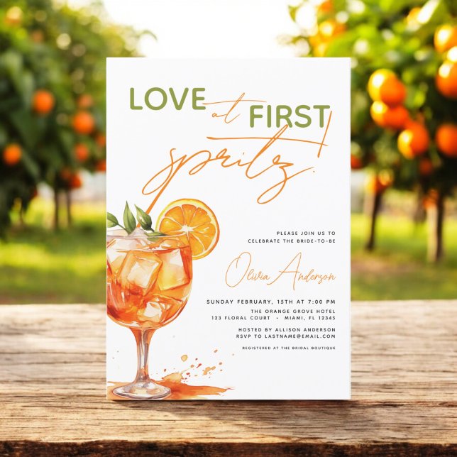 Love at First Spritz Orange Bridal Shower  Invitation (Creator Uploaded)