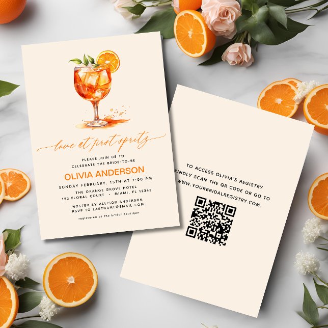 Love at First Spritz Orange Bridal Shower  Invitation (Creator Uploaded)