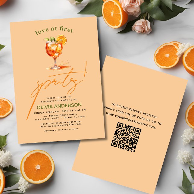 Love at First Spritz Orange Bridal Shower  Invitation (Creator Uploaded)
