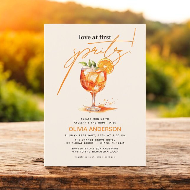 Love at First Spritz Orange Bridal Shower  Invitation (Creator Uploaded)