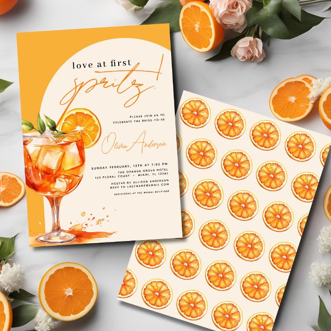 Love at First Spritz Orange Bridal Shower  Invitation (Creator Uploaded)