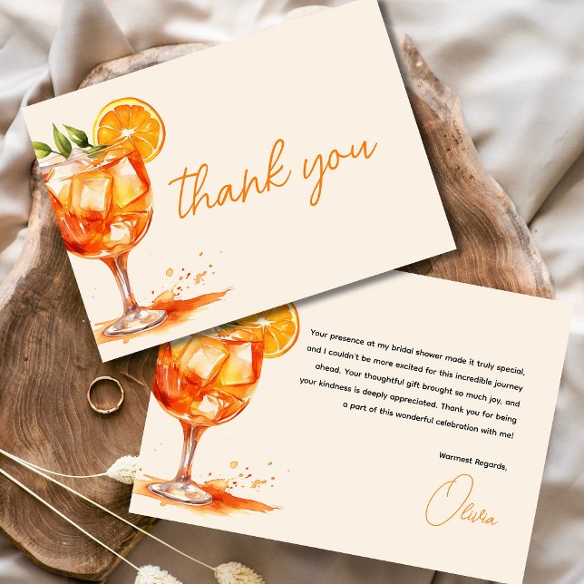 Love at First Spritz Orange Bridal Shower Thank You Card (Creator Uploaded)