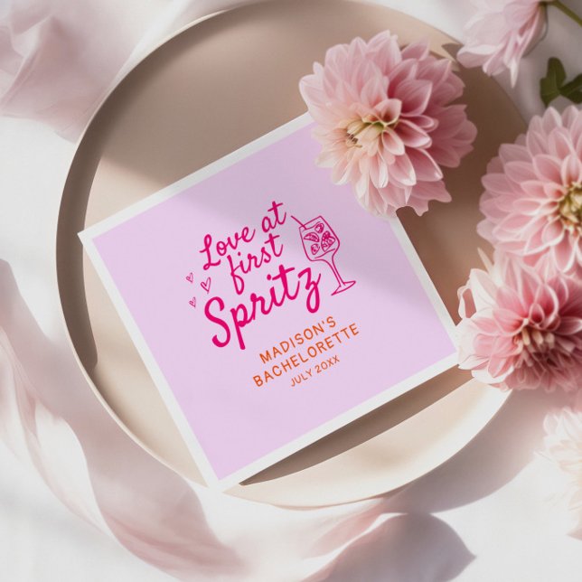Love At First Spritz Pink Orange Bachelorette Napkin (Creator Uploaded)