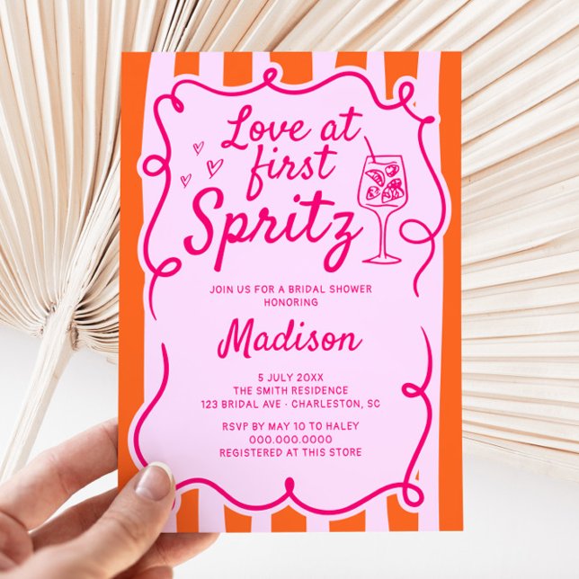 Love At First Spritz Pink Orange Bridal Shower Invitation (Creator Uploaded)