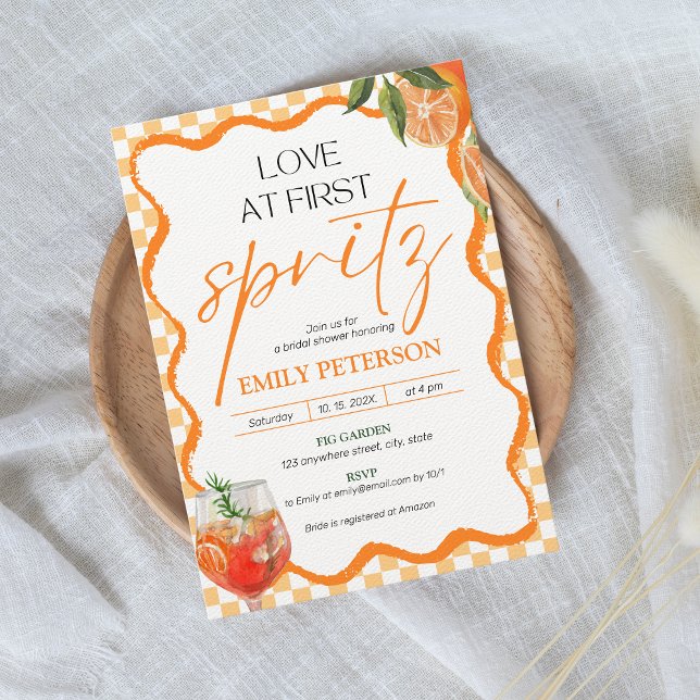 Love at First Spritz Retro Wavy Bridal Shower Invitation (Love at first spritz bridal shower invitation)