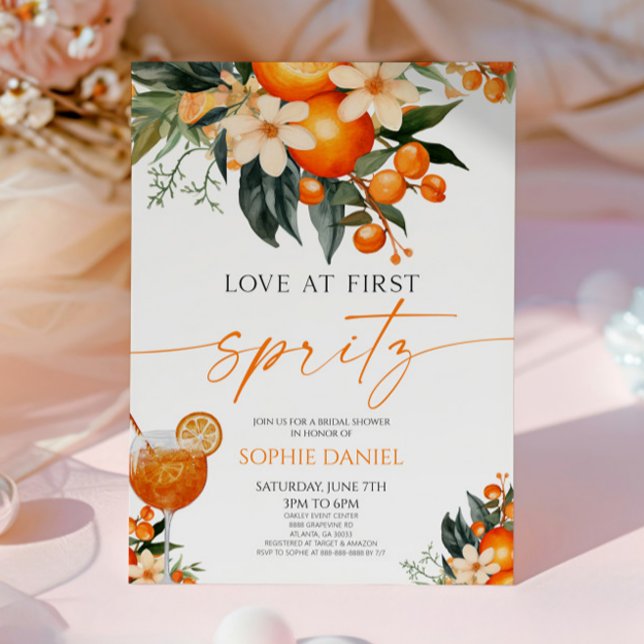 Love At First Spritz Spritzer Orange Bridal Shower Invitation (Creator Uploaded)