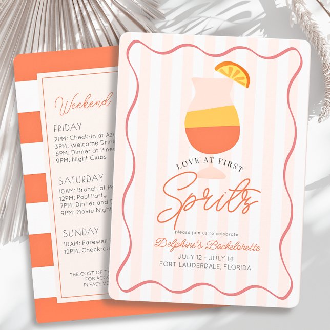 Love at First Spritz Stripe Bachelorette Weekend Invitation (Creator Uploaded)