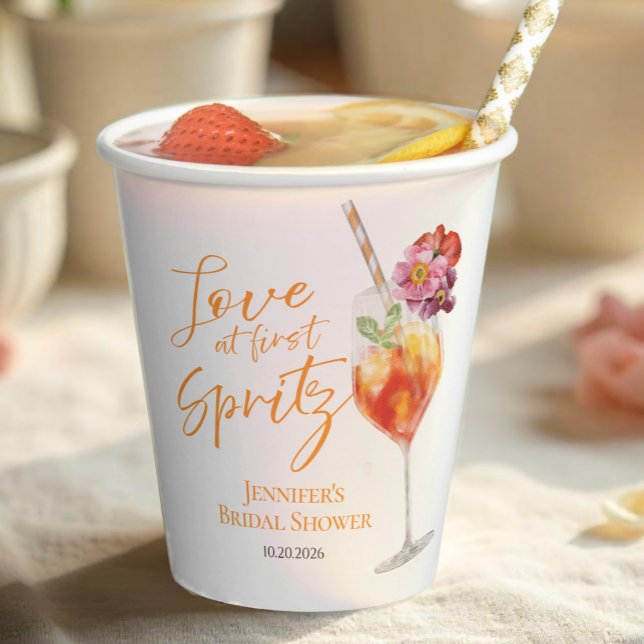 Love at First Spritz | Watercolor Bridal Shower Paper Cups (Creator Uploaded)