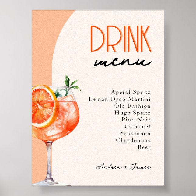 Love at First Spritz Wedding Drinks Menu Poster (Front)
