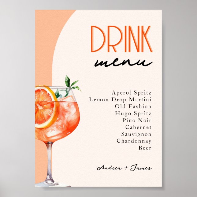 Love at First Spritz Wedding Drinks Menu Poster (Front)