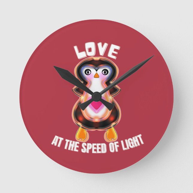 Love at the Speed of Light Penguin Gift Round Clock (Front)