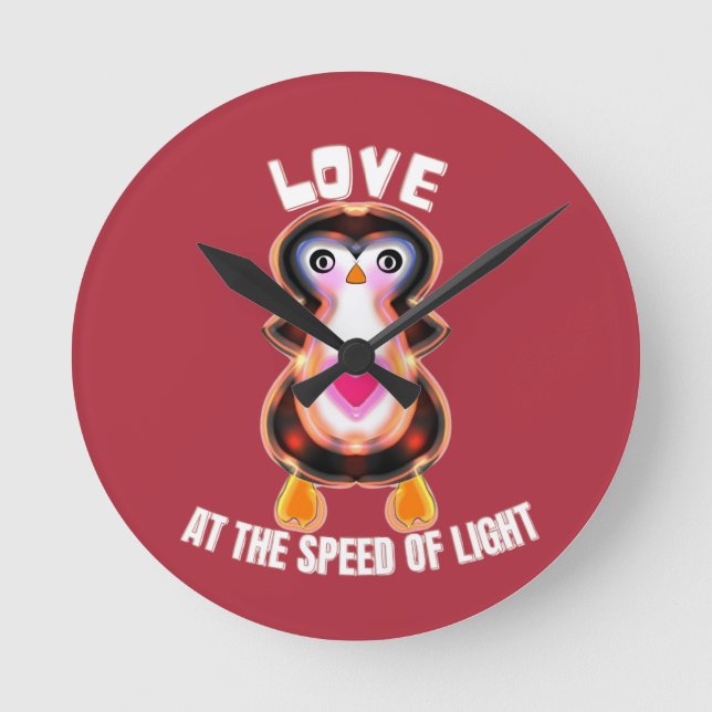 Love at the Speed of Light Penguin Gift Round Clock (Front)