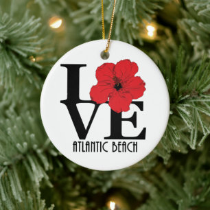 LOVE Atlantic Beach Red Hibiscus Ceramic Tree Decoration