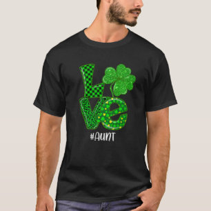Love Aunt St Patrick's Day Green Plaid Leopard Sha T-Shirt