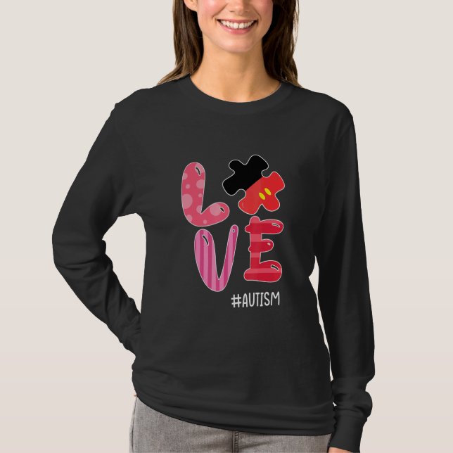 Love Autism Awareness Puzzle Ribbon Tolerance Diff T-Shirt (Front)