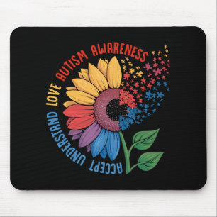 Love Autism Awareness Sunflower Puzzle Piece Quote Mouse Pad