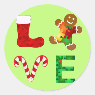 LOVE Autism Christmas Classic Round Sticker