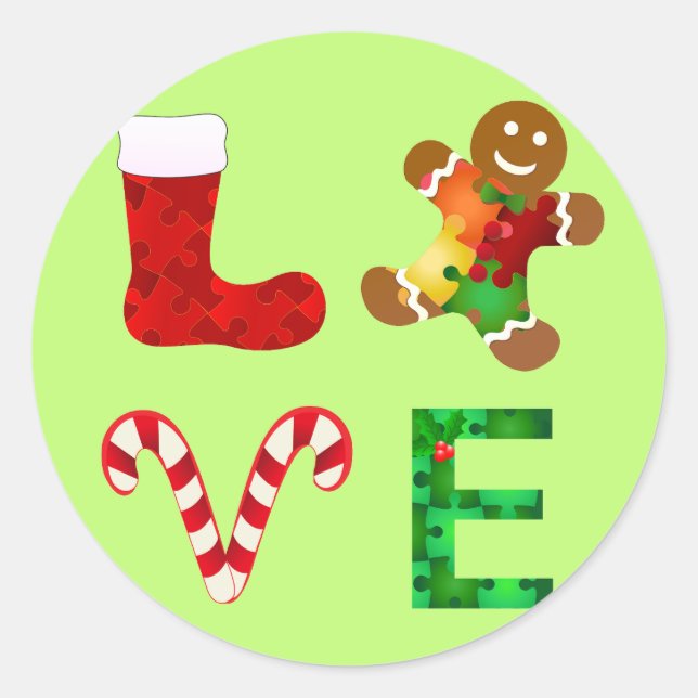 LOVE Autism Christmas Classic Round Sticker (Front)