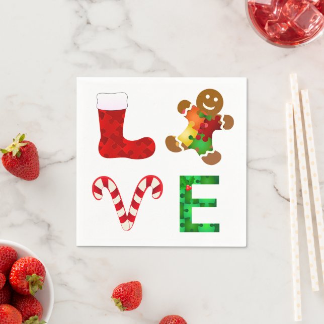LOVE Autism Christmas Napkin (Insitu)