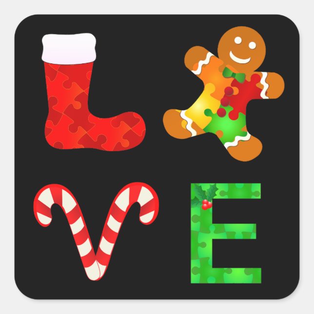 LOVE Autism Christmas Square Sticker (Front)