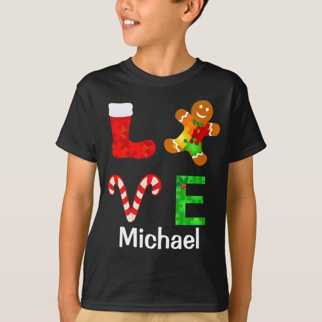 LOVE Autism Christmas T-Shirt (Front)