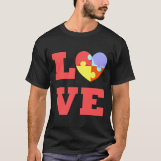 Love Autism Colourful Heart Puzzle T-Shirt