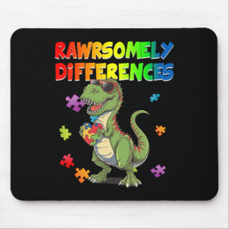 Love Autism T Rex Dinosaur Rawrsomely Different To Mouse Pad
