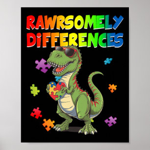 Love Autism T Rex Dinosaur Rawrsomely Different To Poster