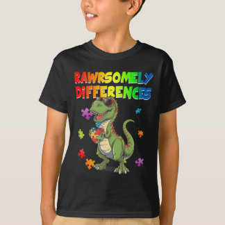 Love Autism T Rex Dinosaur Rawrsomely Different To T-Shirt
