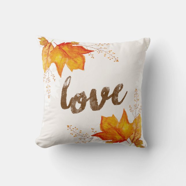"Love" Autumn Fall Leaves Accent Pillow (Front)