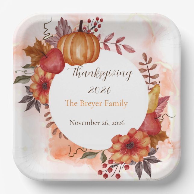 Love Autumn Rustic Thanksgiving Dinner  Paper Plate (Front)