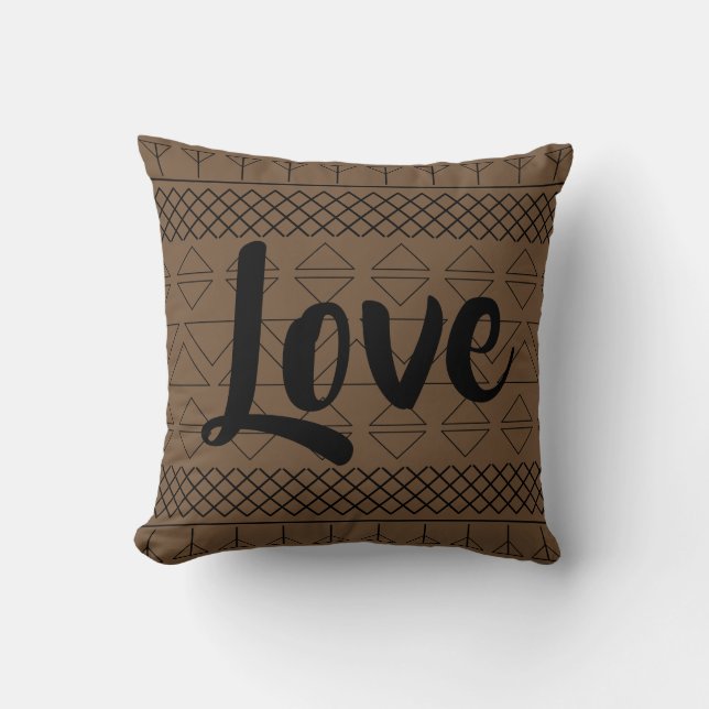 Love Aztec Pattern Print Geometric Southwest Brown Cushion (Front)