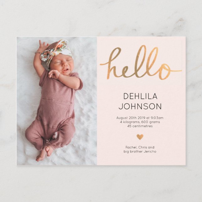 Love baby Girl Birth Announcement Postcard (Front)
