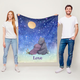 Love, Baby Hippo and her Mother Fleece Blanket