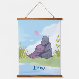 Love, Baby Hippo and her Mother Hanging Tapestry