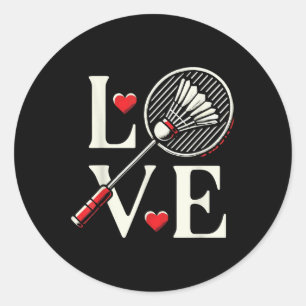 Love Badminton Player Heart Racket Shuttle  Classic Round Sticker
