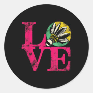 Love Badminton - Vintage Colourful Badminton Shutt Classic Round Sticker