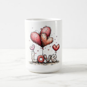 LOVE Balloons with Floral Hearts Coffee Mug