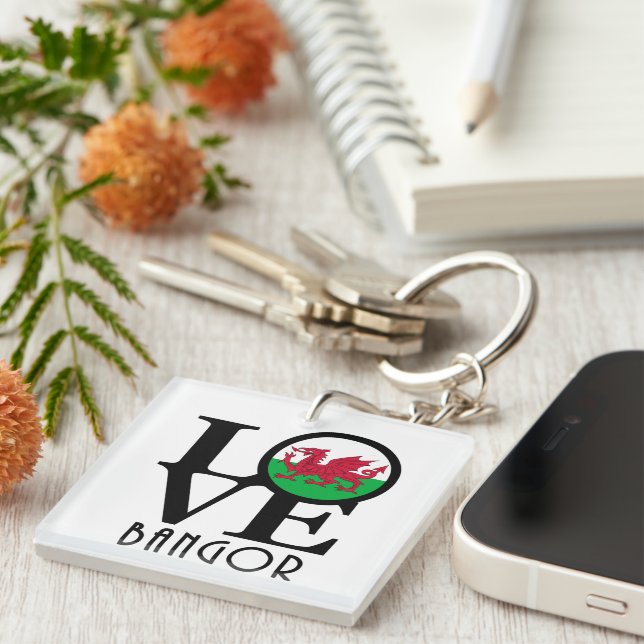 LOVE Bangor Wales  Key Ring (Front Right)