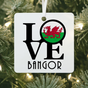 LOVE Bangor Wales  Metal Tree Decoration